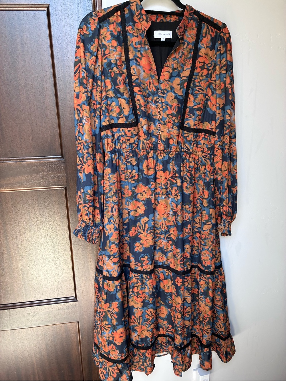 Lost + Wander Black Dress with Orange Floral Print